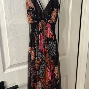 Tristan Black and Pink Floral Maxi Dress